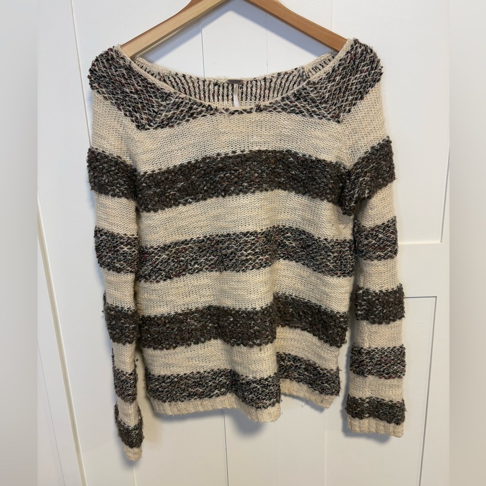 Free People Silk Wool Blend Oversized Boho Striped Sweater Size smalll